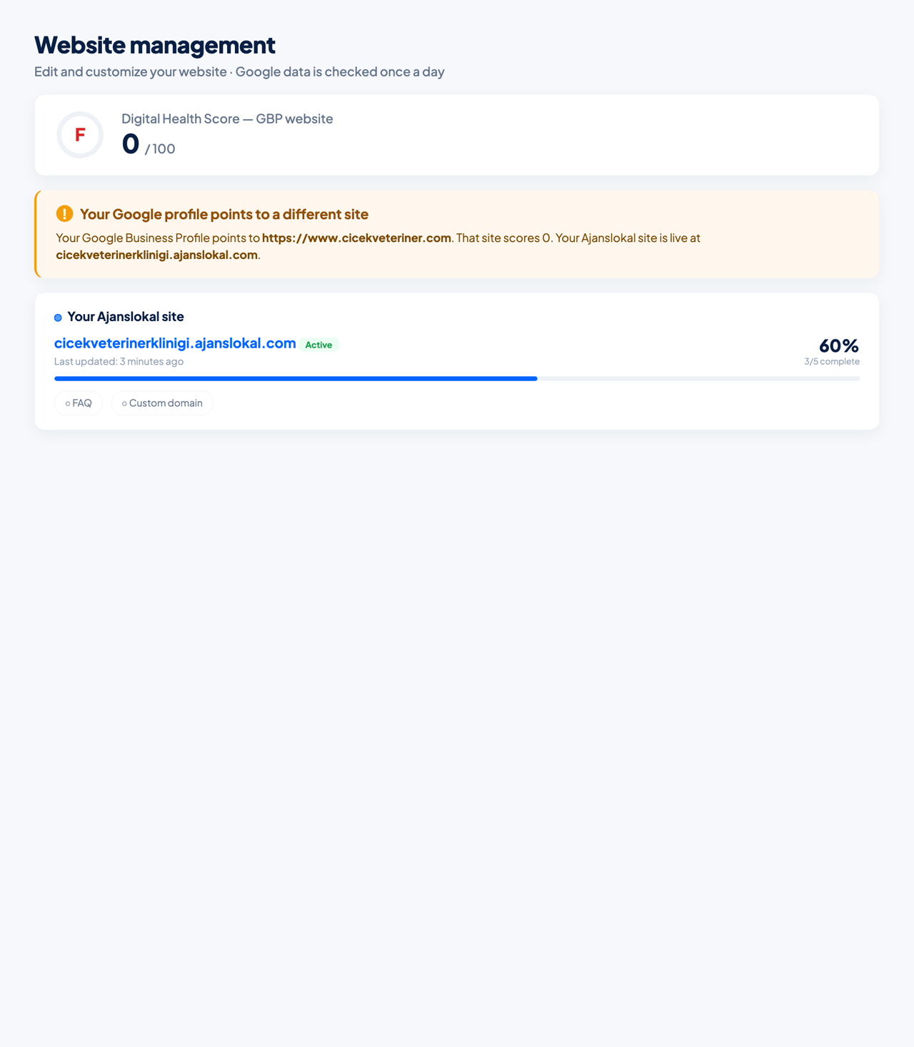 Automatically generated multi-language website screen